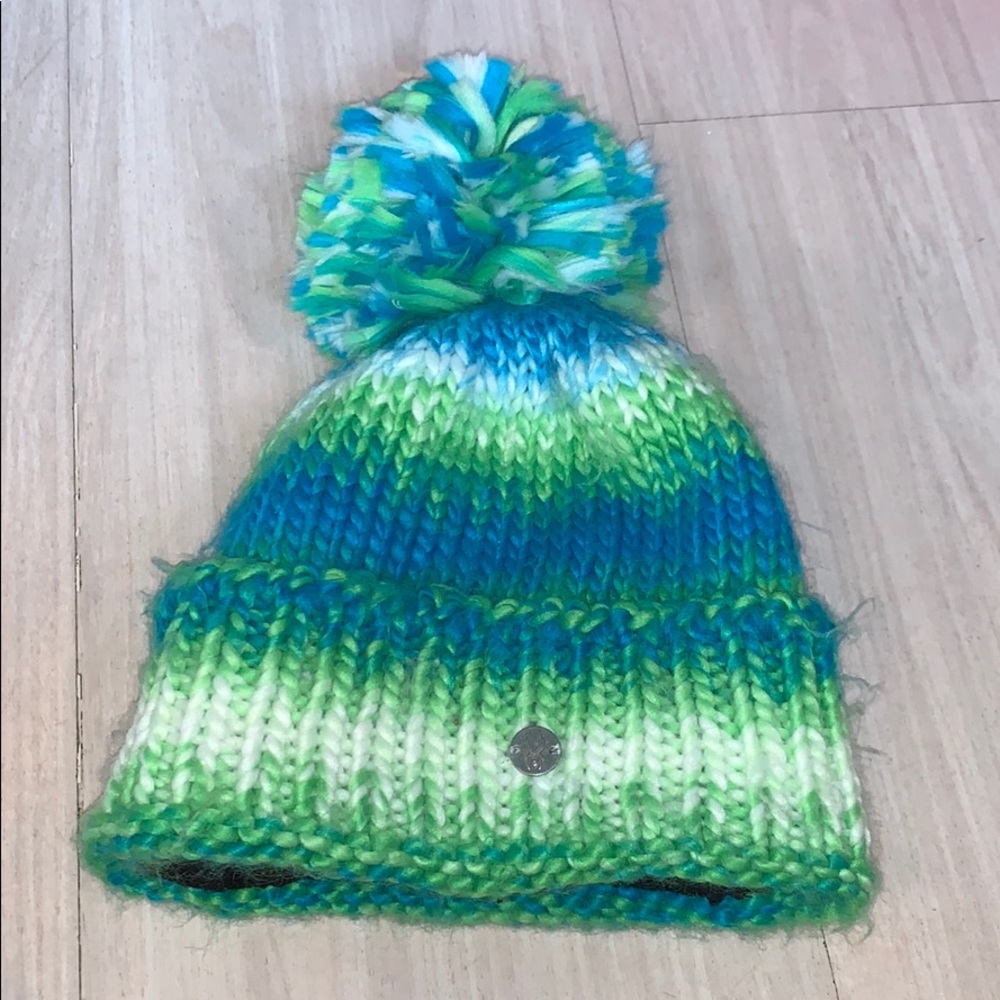 Blue and Green SPYDER Fleece Pompom Hat